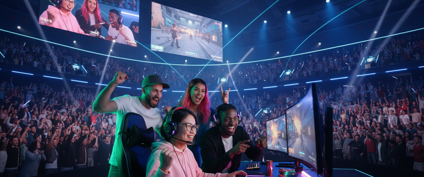 Grupo de personas compitiendo en un torneo de e-sports