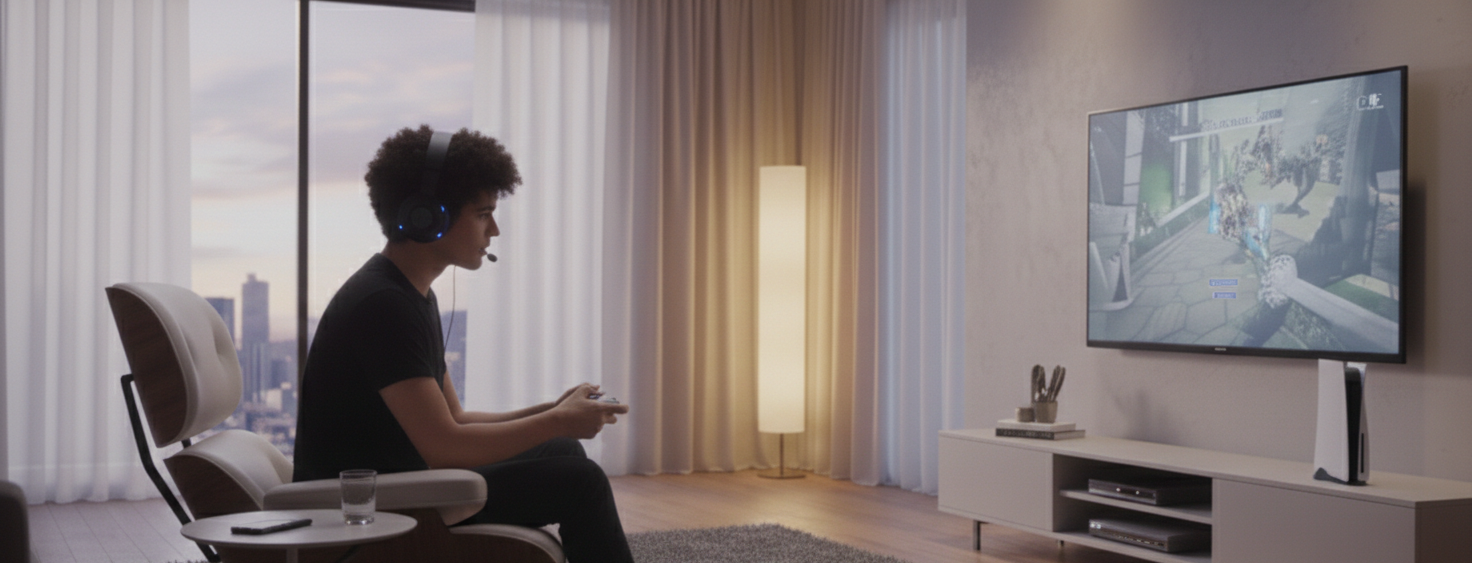 Persona jugando videojuegos en una television